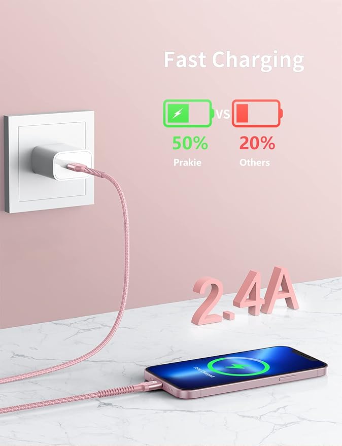 iPhone Charger Cable 3FT 2Pack, USB to Lightning Cable Extra Durable Braided, [Apple MFi Certified] iPhone Charging Cord USB A to Lightning Cable for iPhone 14 13 12 11 8 7 Pro Max and More (Pink)