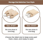 LFH Cotton Shoe Storage Bags with Drawstring, Dustproof Breathable Reusable Organizer, Perfect For Travel, Dorm, Hotel, College, Gym, Easy to Carry, Machine Washable 12"x17" (Pack of 4) - Natural