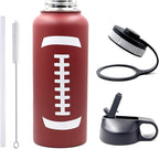 40 oz Football Water Bottle, Sports Cup Flask Metal Thermal Travel Mug with 2 Lids, Stainless Steel Double Wall Vacuum Leak Proof Insulated Water Jug, Football Accessories Gifts for Mom Men Boys Girls