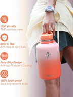 Coolflask 64 oz Water Bottle with Straw, Half Gallon Insulated Large Water Jug with Straw & Spout Lids, Double Wall Stainless Steel Metal Flask, Keep Cold 48h Hot 24h, Sunny Orange