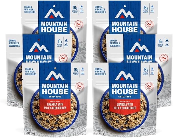 Mountain House Granola with Milk & Blueberries Freeze Dried Backpacking & Camping Food 6-Pack