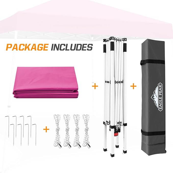 EAGLE PEAK 10x10 Slant Leg Pop-up Canopy Tent Easy One Person Setup Instant Outdoor Beach Canopy Folding Portable Sports Shelter 10x10 Base 8x8 Top (Pink)