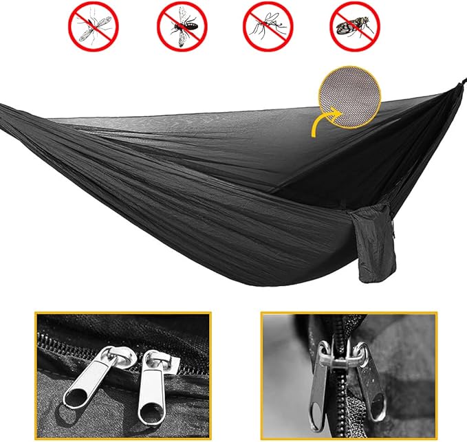 Portable Single Double Nylon High Strength Parachute Hammock Rainfly Set, Camping Hammock with Rain Fly Tarp and Mosquito Net Tent Tree Straps, Backpacking Hiking Travel Yard Outdoor Activities
