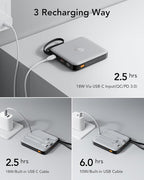 VRURC Portable Phone Charger 4 Built-in Cables, Fast Charging PD 20W Power Bank 10000mAh, USB C Mini Battery Pack for iPhone 16 15 14 Samsung Galaxy S23 Google Android Cell Phones(1 Pack)