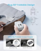 1 Pack European Travel Plug Adapter, VINTAR Foldable International Power Adapter with 4 AC Outlets 3 USB Ports(2 USB C), Type C Adaptor Charger for US to Most of Europe EU Italy Spain France Iceland