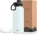 koodee Insulated Water Bottle, 32 oz Stainless Steel Double Wall Vacuum Wide Mouth Sport Bottle with Leakproof Spout Lid （Bby Blue）