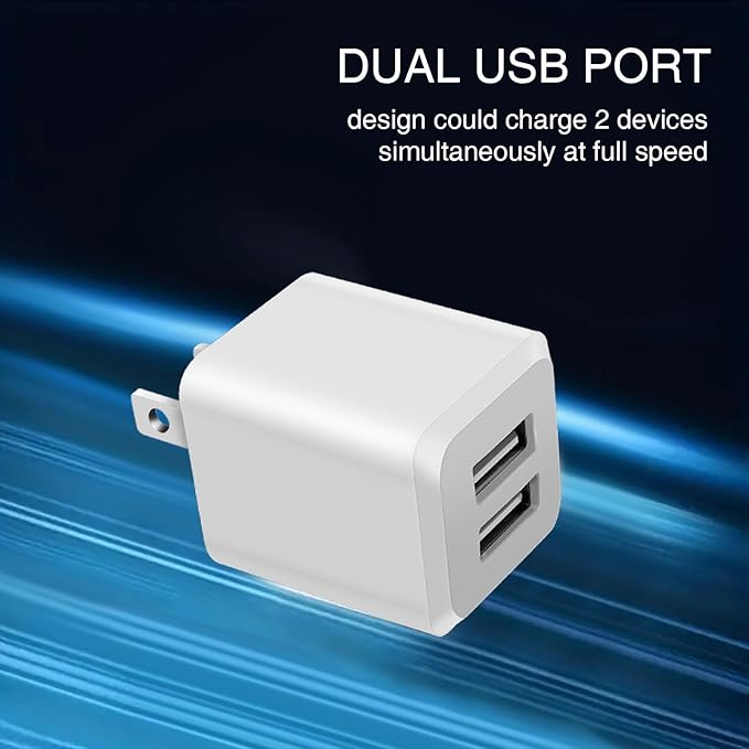 USB Wall Charger, Dual Port Cube Power Adapter Charger Plug Block Charging Box, Dual Port Wall Fast Charging Adapter, Compatible for i Phone 14 13 12 11，Grayish White