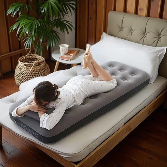 Foldable Inflatable air Mattress, Suitable for Indoor and Outdoor air Mattress, Thickened Waterproof, can be Used for Camping Tents (excluding Inflation Tools (Gray, Single)