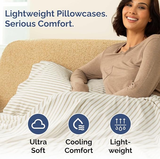 King Pillow Cases Set of 2 - Ultra Soft Hotel Quality Pillowcase Covers - Comfy Cozy Bedding for Women, Men, Kids & Teens - Machine Washable Pillow Protectors - 2 Pieces Set - King Size Beige Stripes