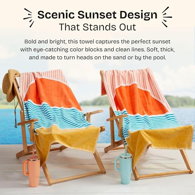 Loon & Lake Luxury Oversized Beach Towels - Beach Sunset | Oversized 40" x 70" | Crafted from 100% Combed Cotton | Ultra Plush & Super Soft | Rays Collection