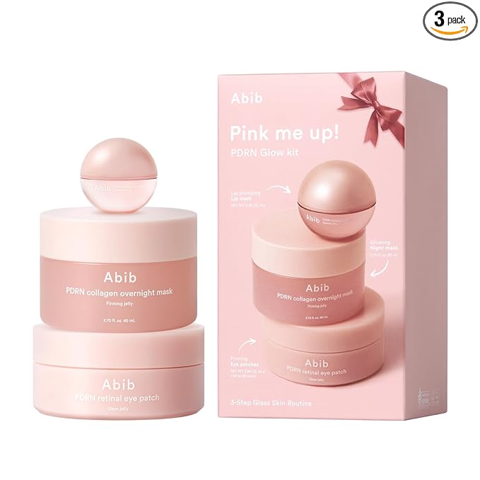 Abib Pink Me Up PDRN 3 Step Glow Kit | Overnight Firming Jelly Mask, PDRN Retinal Eye patches, PDRN Lip Mask | Mothers Teen Korean Skincare Set for Glass Skin, Birthday Gifts for Women