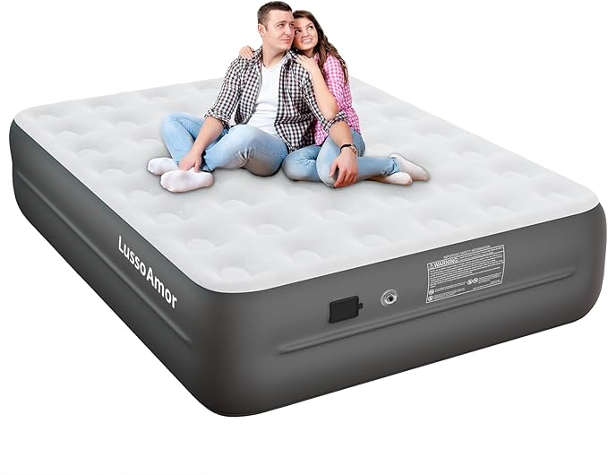 Queen Air Mattress wit with 1300mAh Battery Powered Pump,18"Raised Super soft and comfortable Dutch velvet fabric750lbs Support Portable Inflatable Mattress,Air Bed for Camping, Home and Guest-Grey