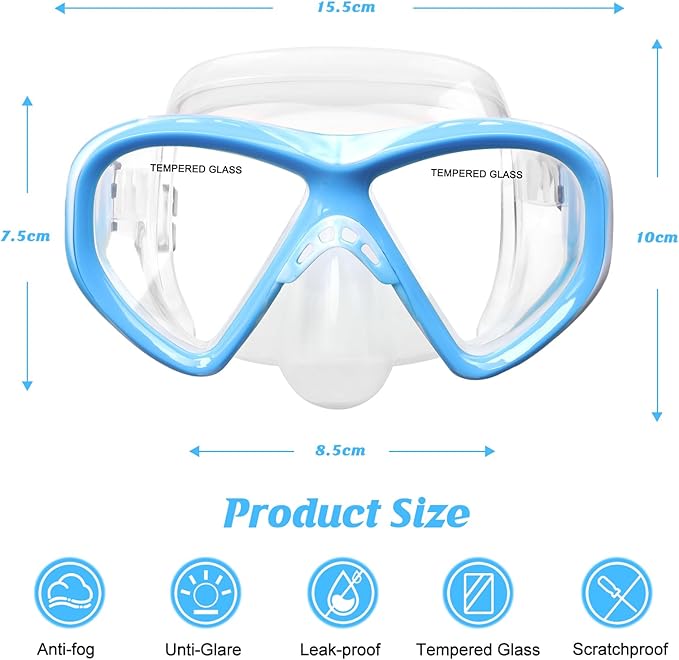 Kids Swim Goggles Snorkel Diving Mask for Boys Girls Ages 5-15, Two-Color Anti-Fog Swimming Goggles with Nose Cover