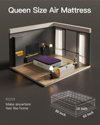 CHILLSUN Air Mattress Queen With Built in Pump - Upgraded Blow Up Bed,2 Mins Quick Self Inflatable and Deflate, 18"/650lbs Max, Strong Support, Flocked Top, Puncture Resistant, for Camping,Home,Guests