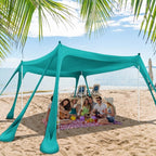 Beach Tent Sun Shelter with 8 Sandbags 10x10ft, Portable Beach Tent Upf50+ UV Protection, Shade Canopy with 4 Stability Poles