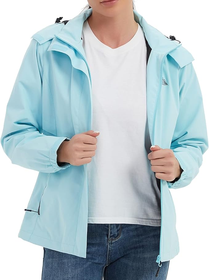MOERDENG Women's Waterproof Rain Jacket Lightweight Raincoat Hooded Hiking Jacket Softshell Windbreaker
