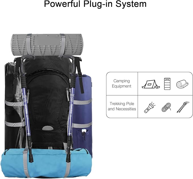 60L Lightweight Internal Frame Backpacking Hiking Backpack with Rain Cover for Men Women, Large Camping Backpack, Black