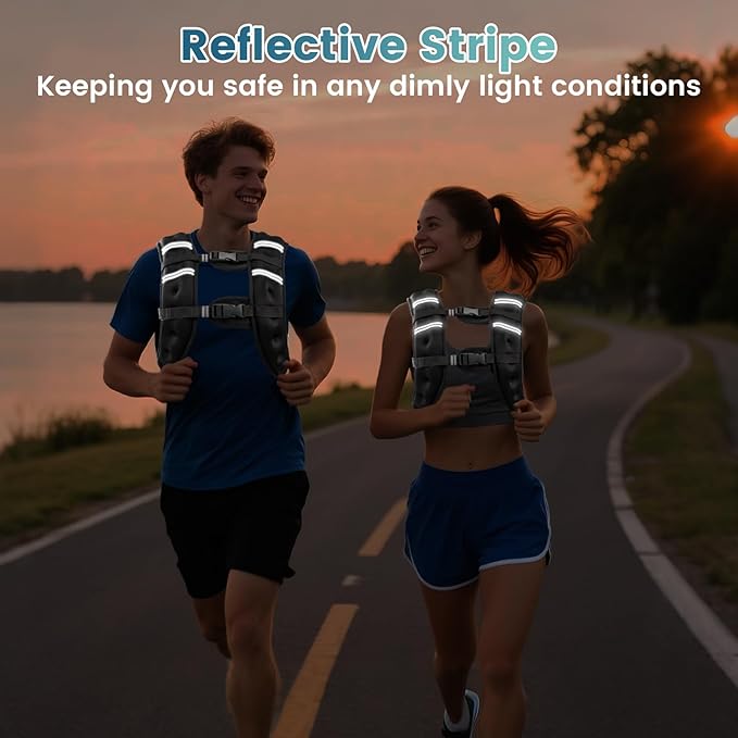 Weighted Vest, 8lb/12lb/16lb/20lb/25lb/30lb Weight Vest with Two Adjustment Straps for Men Women, Weight Vests with Reflective Stripe for Strength Training, Running, Jogging, Walking