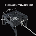 High Pressure Gas Cooker Outdoor Propane Burner with 0-20 PSI Adjustable Regulator and Steel Braided Hose (STEEL) SA1100