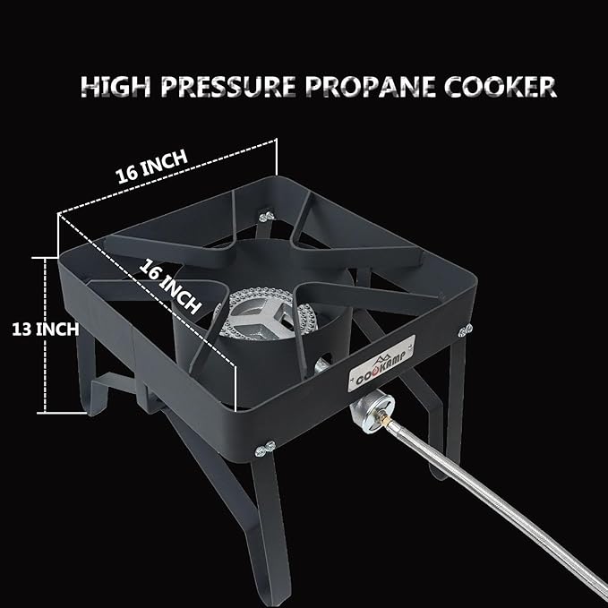 High Pressure Gas Cooker Outdoor Propane Burner with 0-20 PSI Adjustable Regulator and Steel Braided Hose (STEEL) SA1100