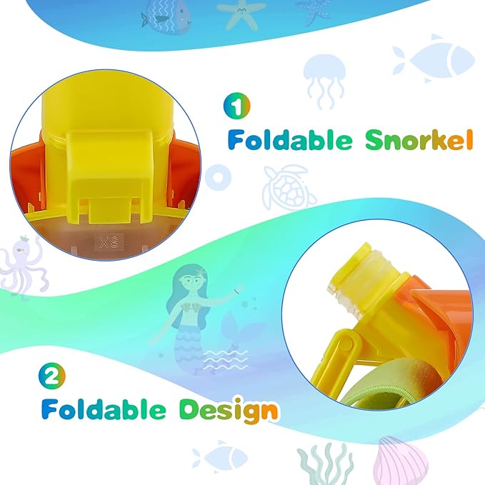 Full Face Snorkel Mask for Kids 4-16, 180 Degree Panoramic View Snorkeling Set Anti-Fog Anti-Leak, Foldable Dry Top Snorkeling Gear for Kids
