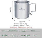 iBasingo 420ml Titanium Mug without Lid Tea Coffee Water Cup Outdoor Camping Pot Ultra-light Portable Hiking Backpacking Cooking Kit Picnic Tableware Drinkware with Foldable Handle Ti3024D