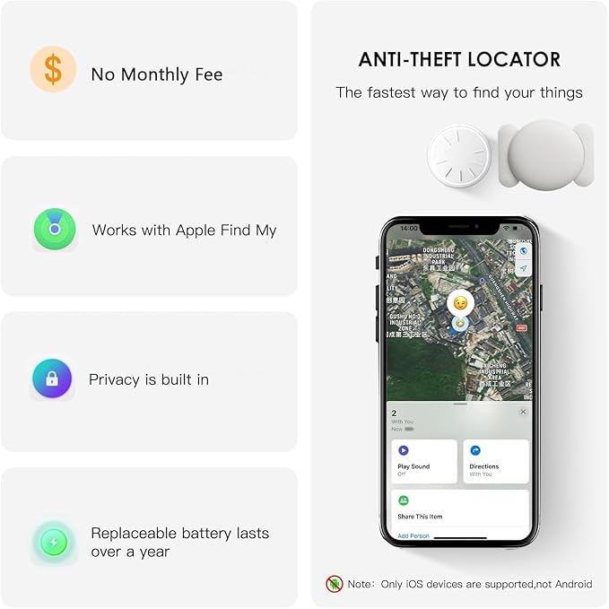 Mini GPS Tracker for Vehicles,Real Time Car GPS Tracker Work with Apple Find My(iOS Only),No Monthly Fee Mini Hidden Car Tracker with Magnetic Case (White,1PCS)