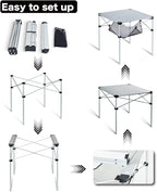 iClimb Lightweight Stable Alu. Folding Square Table Roll Up Top with Carry Bag for Camping Picnic Backyards BBQ Camp Kitchen (Silver, L)
