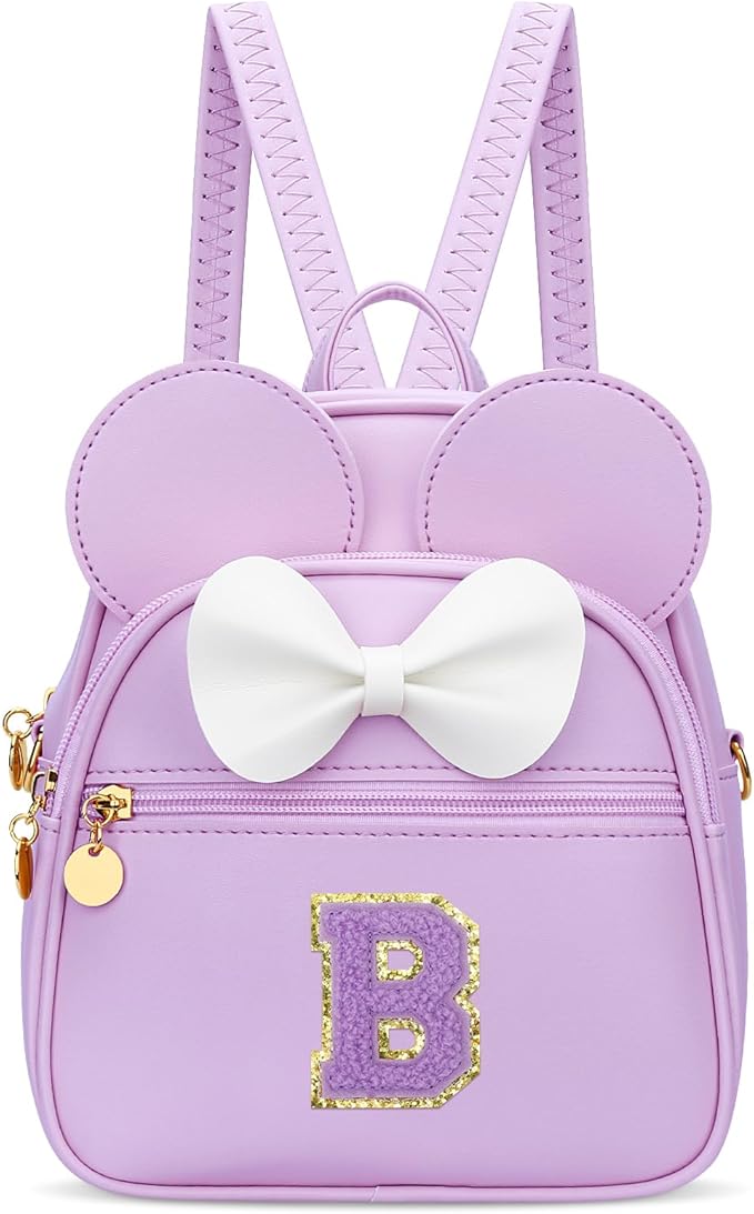 KKXIU Girls Initial Bowknot Cute Mini Backpack for Toddler, Travel Small Girl Backpacks, Personalized Birthday Gifts for Little Girls and Kids(B, Purple)