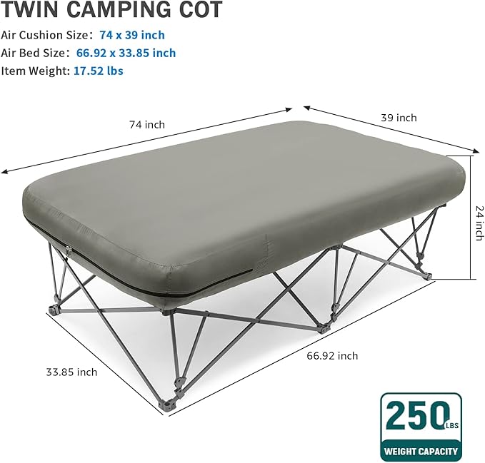 KAMPKEEPER Camping Cot,Camping Cots for Adults,Folding Camping Cot with Inflatable Air Mattress and Carry Bag,for Outdoor Travel Camp Beach Vacation (not Included The Airpump)