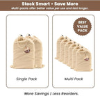 LFH Cotton Shoe Storage Bags with Drawstring, Dustproof Breathable Reusable Organizer, Perfect For Travel, Dorm, Hotel, College, Gym, Easy to Carry, Machine Washable 12"x17" (Pack of 4) - Natural