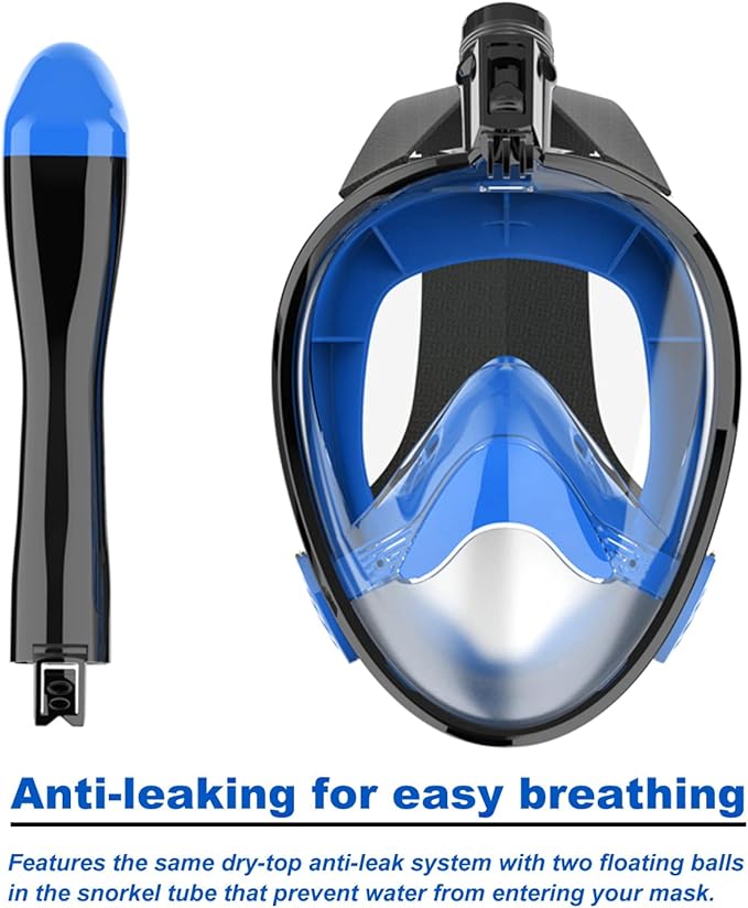 Full Face Snorkel Mask, Diving Mask for Kids and Adults,180° Panoramic View Snorkel Mask with Camera Mount, Safe Breathing, Anti-Leak&Anti-Fog