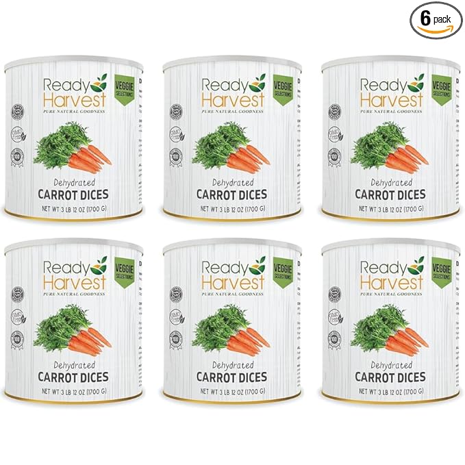 Ready Harvest Canned Carrots Dehydrated Emergency Dried | Prepper Food Long Term Supply Survival 25 Year Shelf Life #10 Can 3lbs 6 Cans