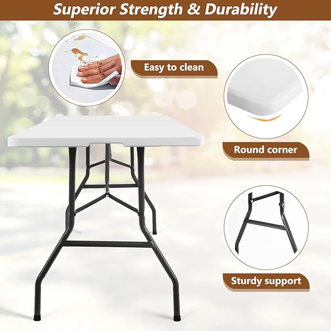 FDW Folding Half Portable Foldable Table for Parties Backyard Events (White, 6 FT 70 * 29) (White, 8 FT)
