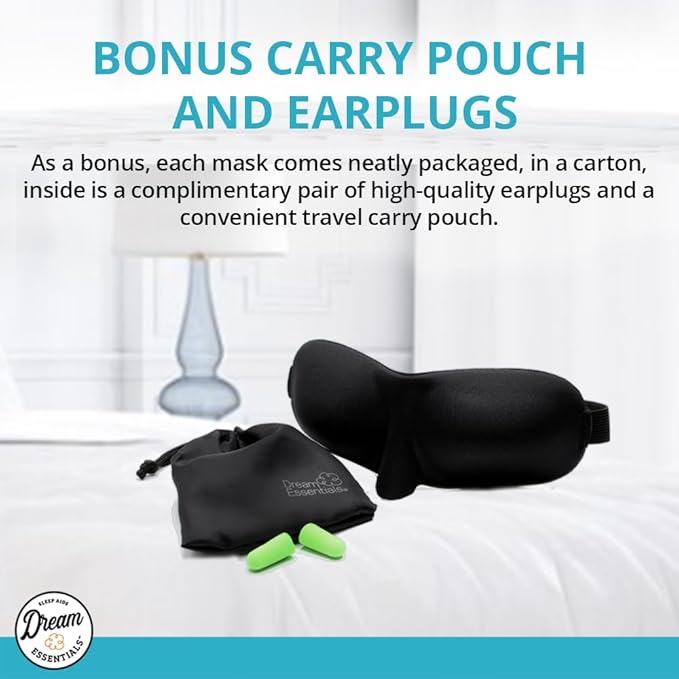 Wild Essentials Sweet Dreams Contoured Sleep Mask Kit with Travel Pouch and Earplugs Set ~ Pink