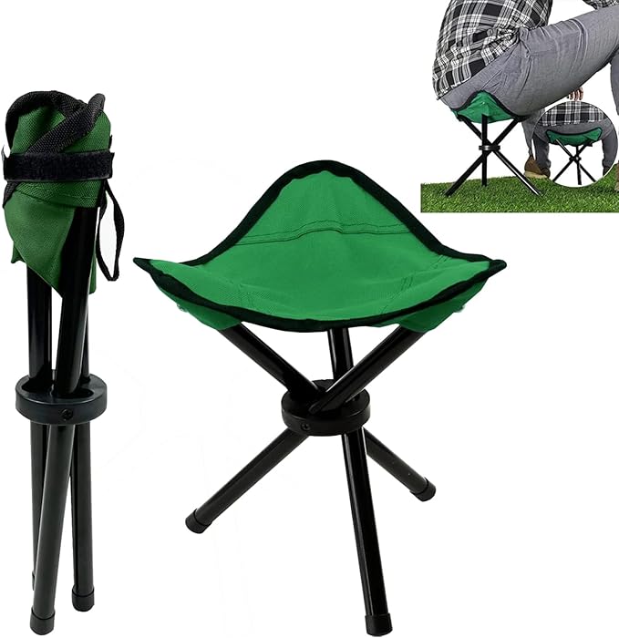 Folding Camping Stool Portable Outdoor Chair Use Height 13.7in Fishing Chair Seat for Camping Hiking Golf Hunting Hiking Outdoor Gardening and Travel Beach Maximum Weight Capacity 280 lbs(Green)