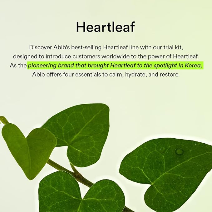 Abib Heartleaf Calming Trial Kit (Heartleaf foam 1.01 fl oz, Calming toner 1.01 fl oz, TECA capsule serum 0.50 , cream 0.67 fl oz)