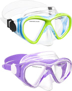 Kids Swim Goggles Snorkel Diving Mask for Boys Girls Ages 5-15, Two-Color Anti-Fog Swimming Goggles with Nose Cover