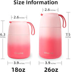 Thermo for Hot Food for Adults Kids | Wide Mouth, 26 oz Insulated Food Jar with Spoon, Leakproof Soup Thermo for School Office Travel, Thermal Steel Lunch Container Easy to Carry (Pink)