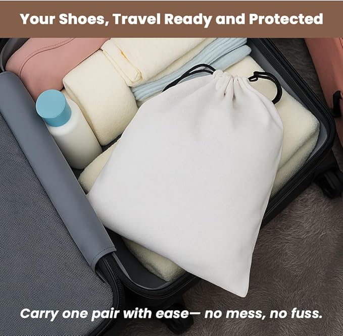 LFH Cotton Rich Shoe Storage Bags with Drawstring, Dustproof Breathable Reusable Organizer, Perfect For Travel, Dorm, Hotel, College, Gym, Easy to Carry, Machine Washable 12"x17" (Pack of 2) - White