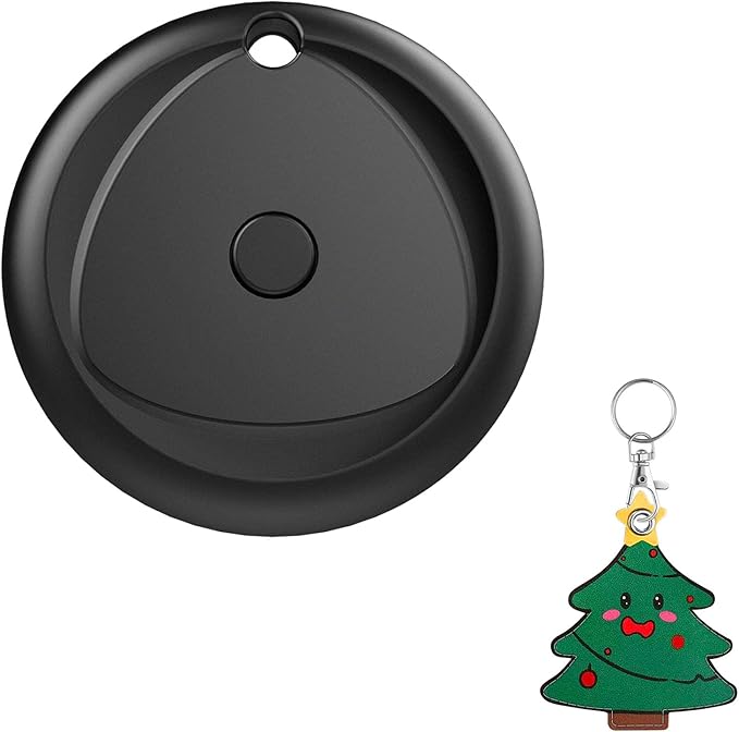 Tracker Tag-1 Pack with Leather Keychain Holder Case (Christmas Tree), Bluetooth Tracker Work with Apple Find My (iOS Only), Smart Tag, Item Finder for Luggage/Key/Suitcase, Replaceable Battery