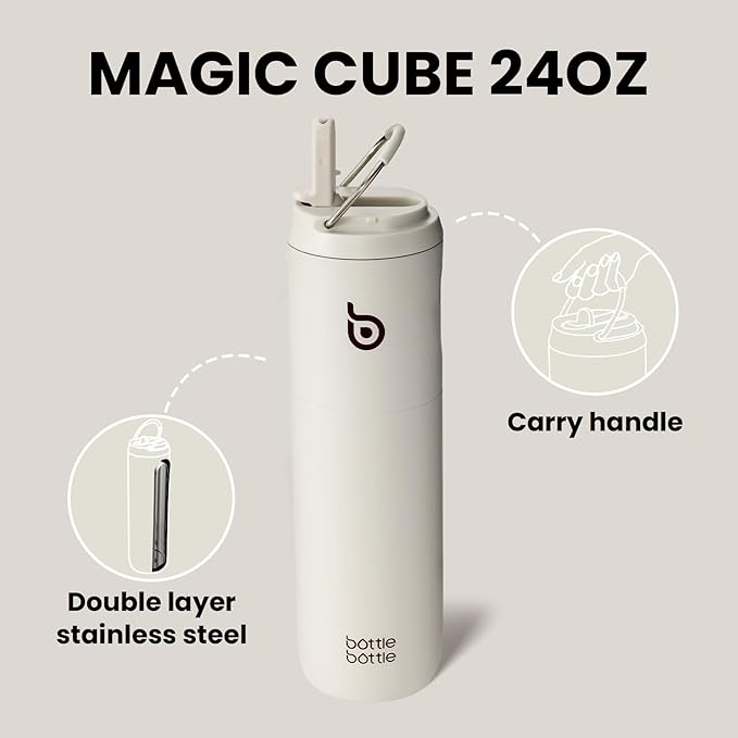 BOTTLE BOTTLE Insulated Water Bottle 24oz with Straw Lid and Handle for Sports Travel Gym Stainless Steel Water Bottles Double-Wall Vacuum Metal Leak Proof BPA-Free