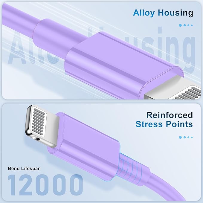 3 Pack Apple MFi Certified Charger Cable 3Ft, Lightning to USB Cable Cord 3 Foot, 2.4A Fast Charging,Apple Phone 3 Feet Long Chargers for iPhone 14/13/12/11/X/XS/XR/SE/8/7/6/5 Plus Pro Max Mini Purple