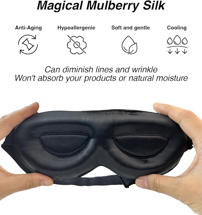 PROMEED Adjustable 23 Momme Mulberry Silk Sleep Mask, 3D Contoured No-Pressure Cup Eye Mask for Sleeping, Super Soft Breathable Blindfold, Perfect Blocks Light for Sleeping (Light Grey)