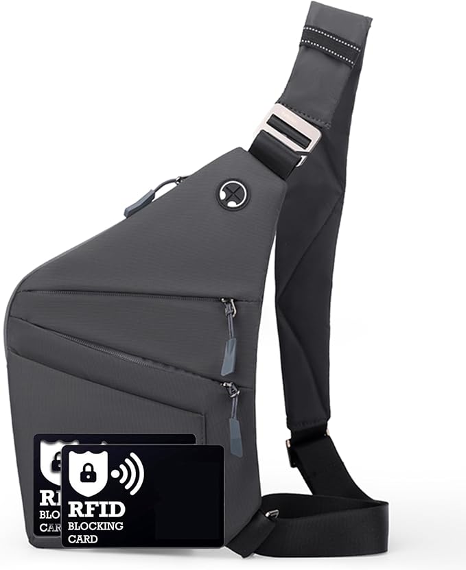 Anti Theft Crossbody Bags for Women Men, Multi-Pocket Shoulder Bag, Slim Sling Bags with 2 RFID Blocking Card