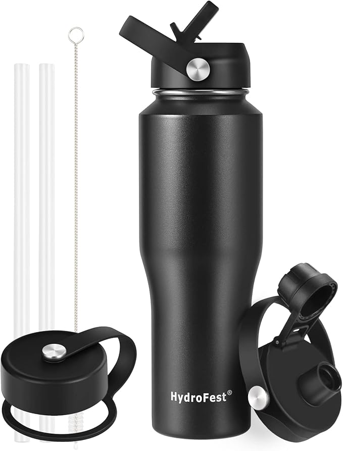 32oz Water Bottle Insulated with Straw,Leak Proof Water Bottles，Mens Water Bottle Stainless Steel for Gym,Hiking,Travel，Sport,1 Liter,Bpa free