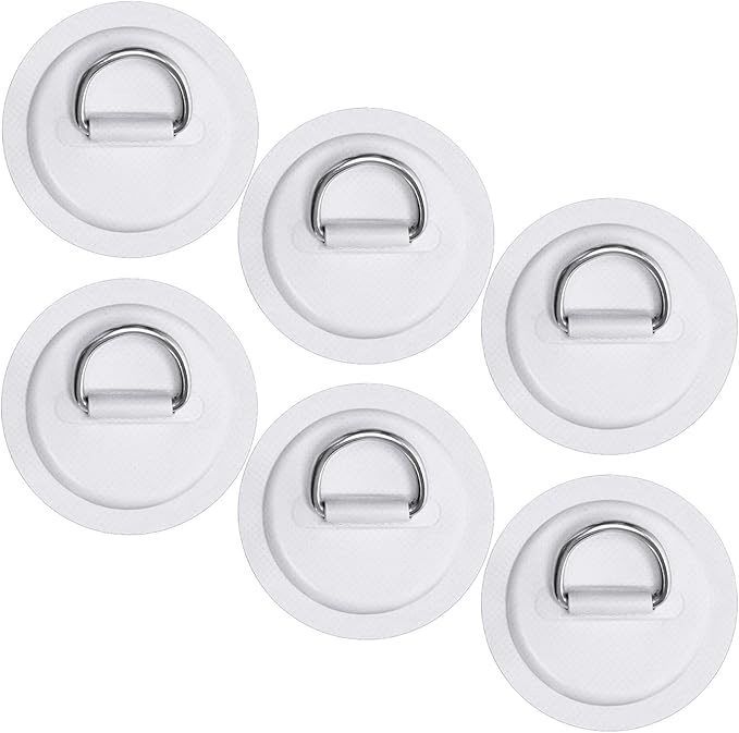 TOBWOLF 6 Pack Stainless Steel D-Ring Patch for Inflatable Boat Kayak Dinghy SUP, D-Ring PVC Patch Stand-Up Paddleboard Canoe Rafting Accessories, NO Glue Included