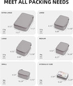 6 Set Compression Packing Cubes for Travel, Large Medium Small Luggage Organizers (Misty Silver)