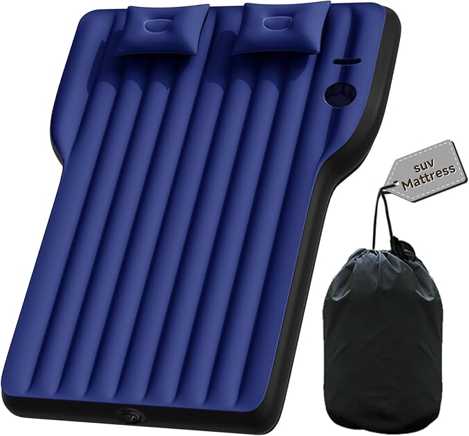 SUV Air Mattress: Inflatable Car Air Mattress for Camping, Portable Car Bed with Air Pump & 2 Pillows, Flocking Sleeping Pad Mattress for Home Car Travel Camping, Navy