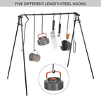 REDCAMP Swing Campfire Grill Stand - Collapsible Campfire Cooking Rack with 6 Hooks & Iron Grill Grate, Portable Dutch Oven Hanger for Outdoor Camping, Cookware, Bonfire, Round